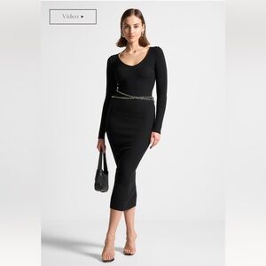 NWOT Manière De Voir Ribbed Midaxi Dress with Chain Belt